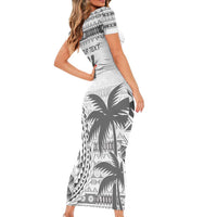 Custom Fiji Rugby Short Sleeve Bodycon Dress Polynesian Fijian Masi Palm Tree