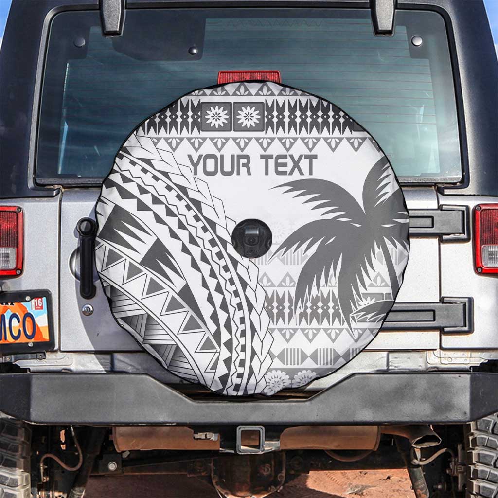 Custom Fiji Rugby Spare Tire Cover Polynesian Fijian Masi Palm Tree LT9 White - Polynesian Pride
