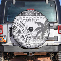 Custom Fiji Rugby Spare Tire Cover Polynesian Fijian Masi Palm Tree LT9 White - Polynesian Pride