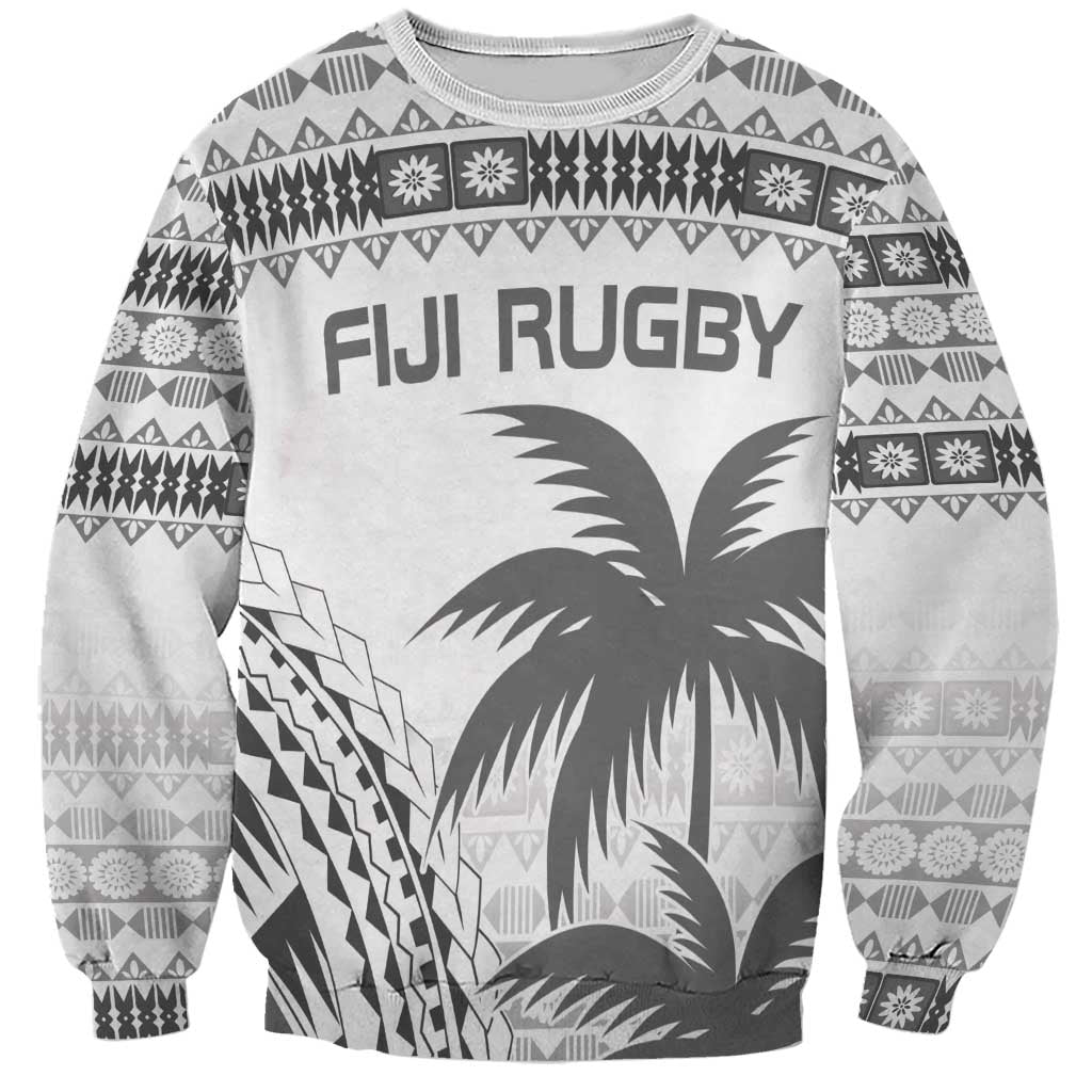 Custom Fiji Rugby Sweatshirt Polynesian Fijian Masi Palm Tree