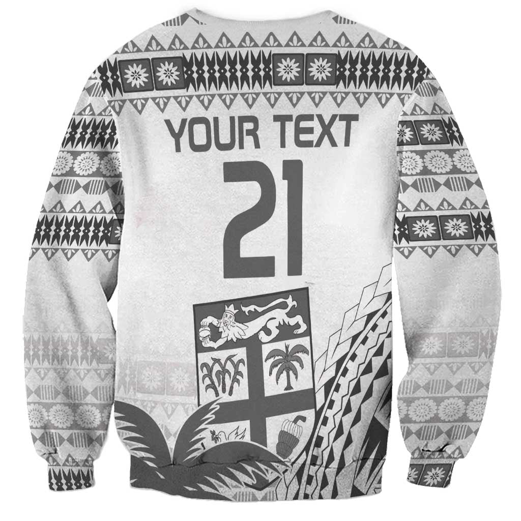 Custom Fiji Rugby Sweatshirt Polynesian Fijian Masi Palm Tree