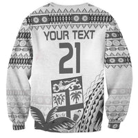 Custom Fiji Rugby Sweatshirt Polynesian Fijian Masi Palm Tree
