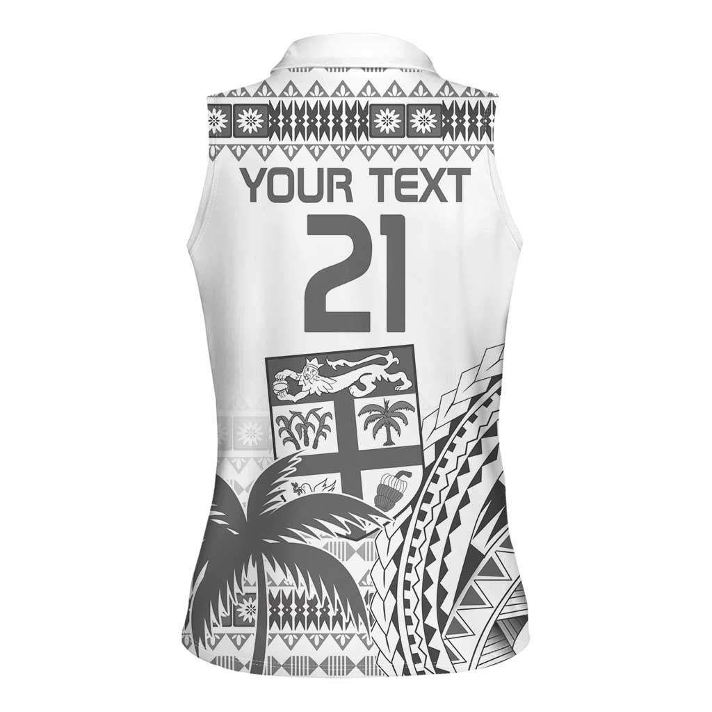 Custom Fiji Rugby Women Sleeveless Polo Shirt Polynesian Fijian Masi Palm Tree