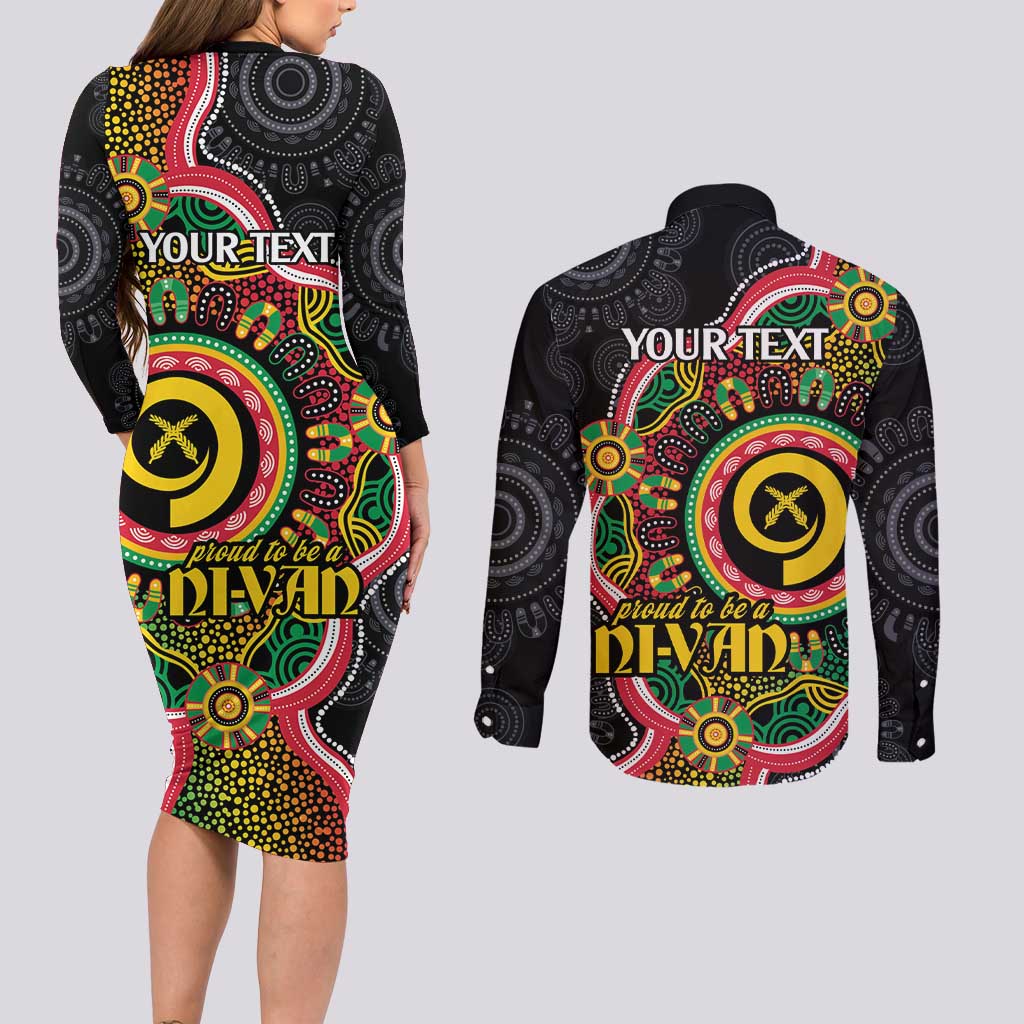 Vanuatu Personalised Couples Matching Long Sleeve Bodycon Dress and Long Sleeve Button Shirt Aboriginal Dot Paitnting - Polynesian Pride