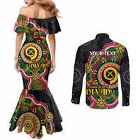 Vanuatu Personalised Couples Matching Mermaid Dress and Long Sleeve Button Shirt Aboriginal Dot Paitnting - Polynesian Pride