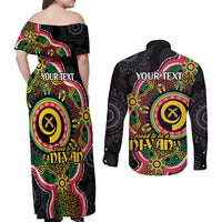 Vanuatu Personalised Couples Matching Off Shoulder Maxi Dress and Long Sleeve Button Shirt Aboriginal Dot Paitnting - Polynesian Pride