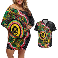 Vanuatu Personalised Couples Matching Off Shoulder Short Dress and Hawaiian Shirt Aboriginal Dot Paitnting - Polynesian Pride