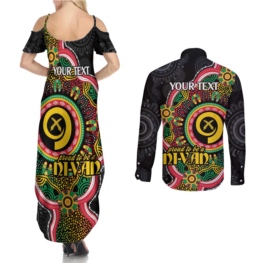 Vanuatu Personalised Couples Matching Summer Maxi Dress and Long Sleeve Button Shirt Aboriginal Dot Paitnting - Polynesian Pride