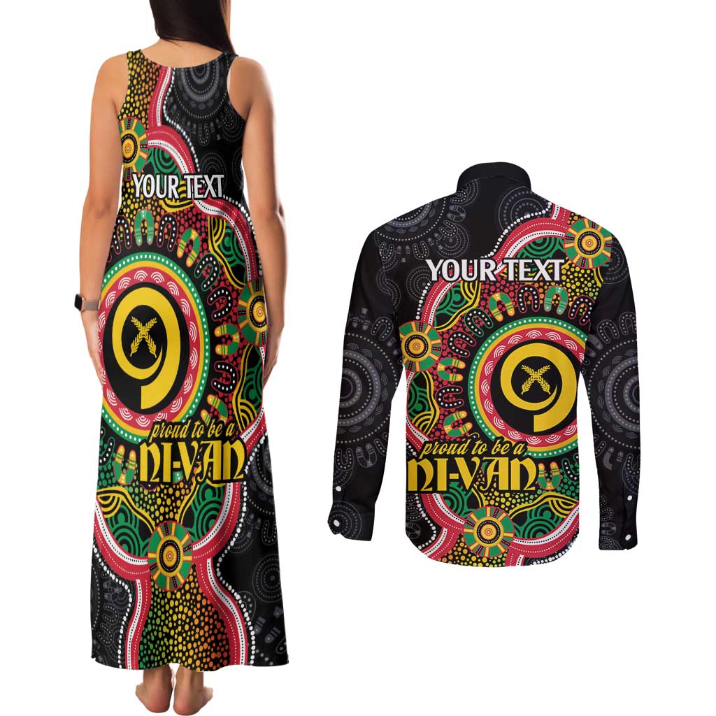 Vanuatu Personalised Couples Matching Tank Maxi Dress and Long Sleeve Button Shirt Aboriginal Dot Paitnting - Polynesian Pride