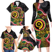 Vanuatu Personalised Family Matching Long Sleeve Bodycon Dress and Hawaiian Shirt Aboriginal Dot Paitnting - Polynesian Pride