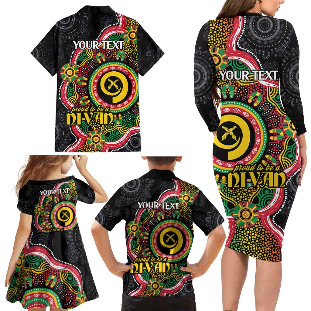 Vanuatu Personalised Family Matching Long Sleeve Bodycon Dress and Hawaiian Shirt Aboriginal Dot Paitnting - Polynesian Pride