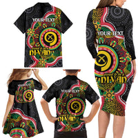 Vanuatu Personalised Family Matching Long Sleeve Bodycon Dress and Hawaiian Shirt Aboriginal Dot Paitnting - Polynesian Pride
