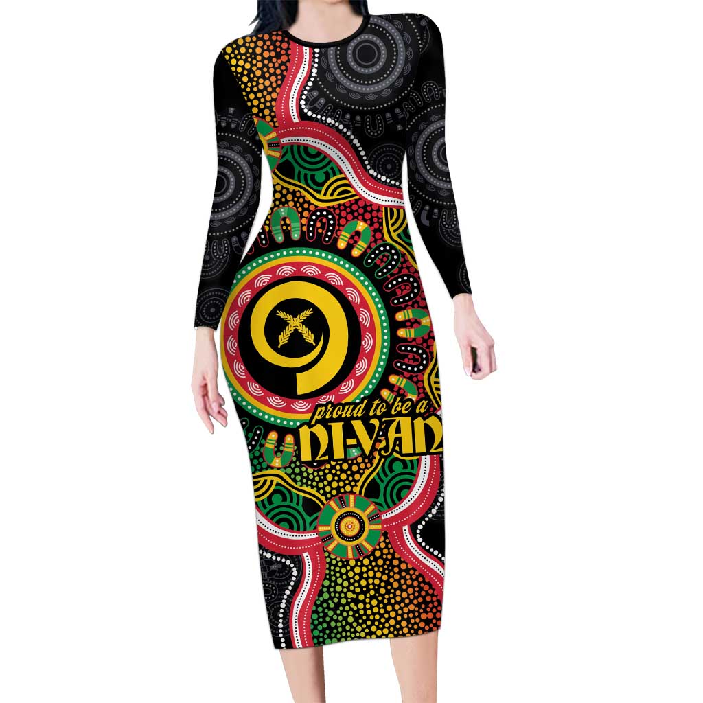 Vanuatu Personalised Family Matching Long Sleeve Bodycon Dress and Hawaiian Shirt Aboriginal Dot Paitnting - Polynesian Pride