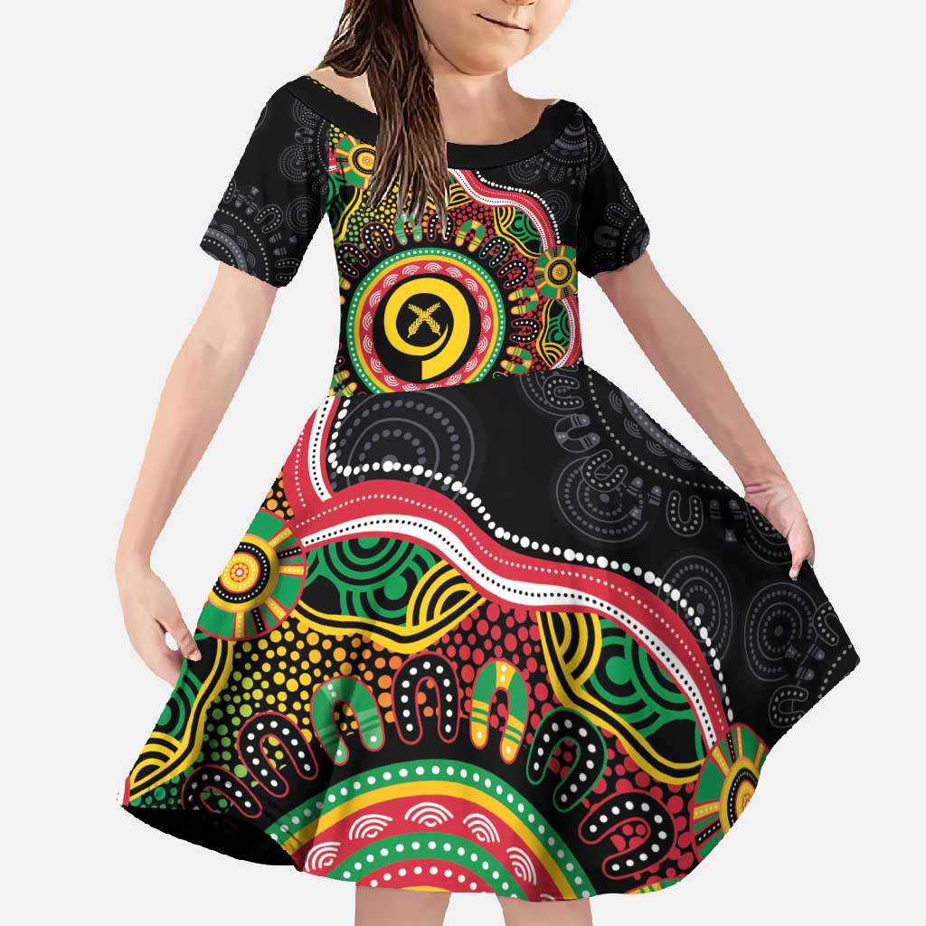 Vanuatu Personalised Family Matching Mermaid Dress and Hawaiian Shirt Aboriginal Dot Paitnting - Polynesian Pride