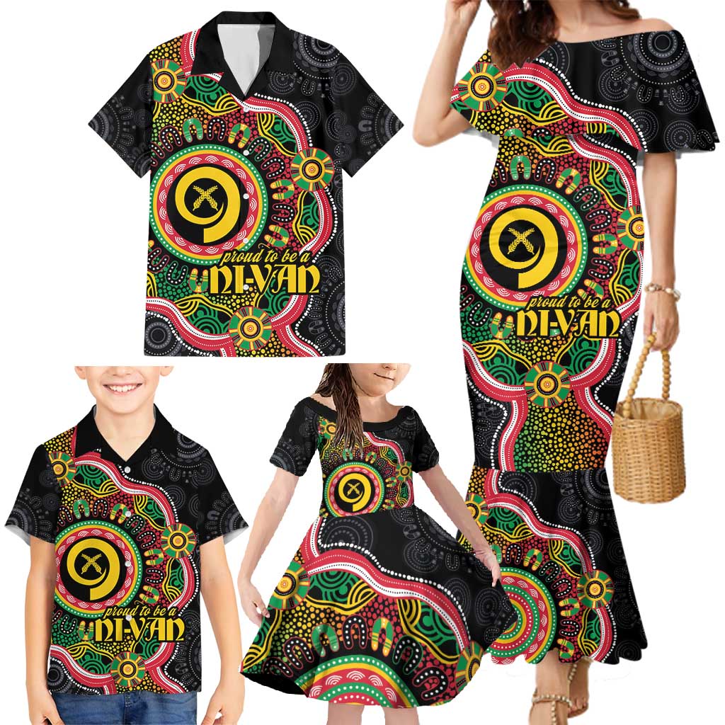 Vanuatu Personalised Family Matching Mermaid Dress and Hawaiian Shirt Aboriginal Dot Paitnting - Polynesian Pride
