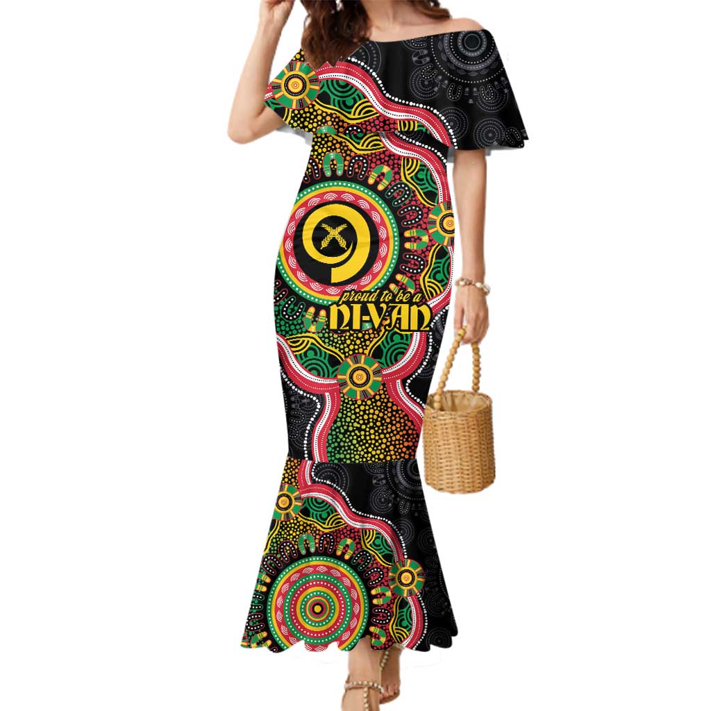 Vanuatu Personalised Family Matching Mermaid Dress and Hawaiian Shirt Aboriginal Dot Paitnting - Polynesian Pride