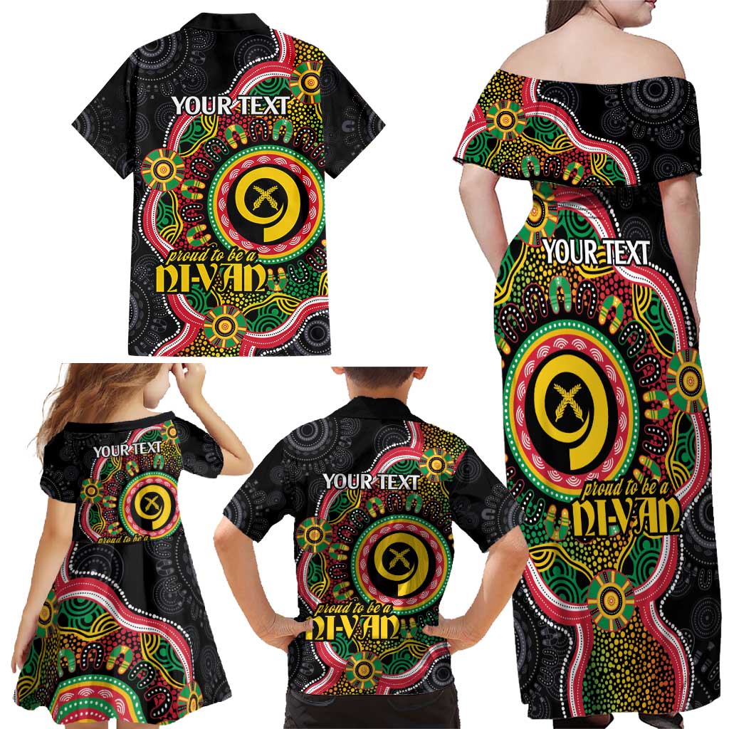Vanuatu Personalised Family Matching Off Shoulder Maxi Dress and Hawaiian Shirt Aboriginal Dot Paitnting - Polynesian Pride