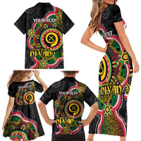 Vanuatu Personalised Family Matching Short Sleeve Bodycon Dress and Hawaiian Shirt Aboriginal Dot Paitnting - Polynesian Pride