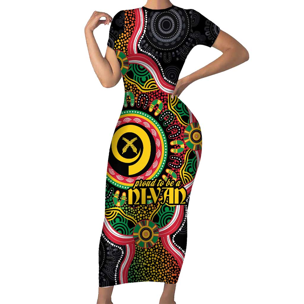 Vanuatu Personalised Family Matching Short Sleeve Bodycon Dress and Hawaiian Shirt Aboriginal Dot Paitnting - Polynesian Pride