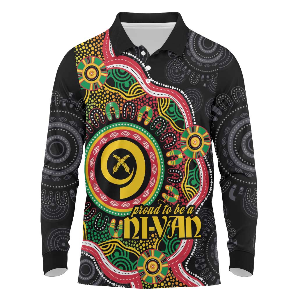 Vanuatu Personalised Long Sleeve Polo Shirt Aboriginal Dot Paitnting - Polynesian Pride