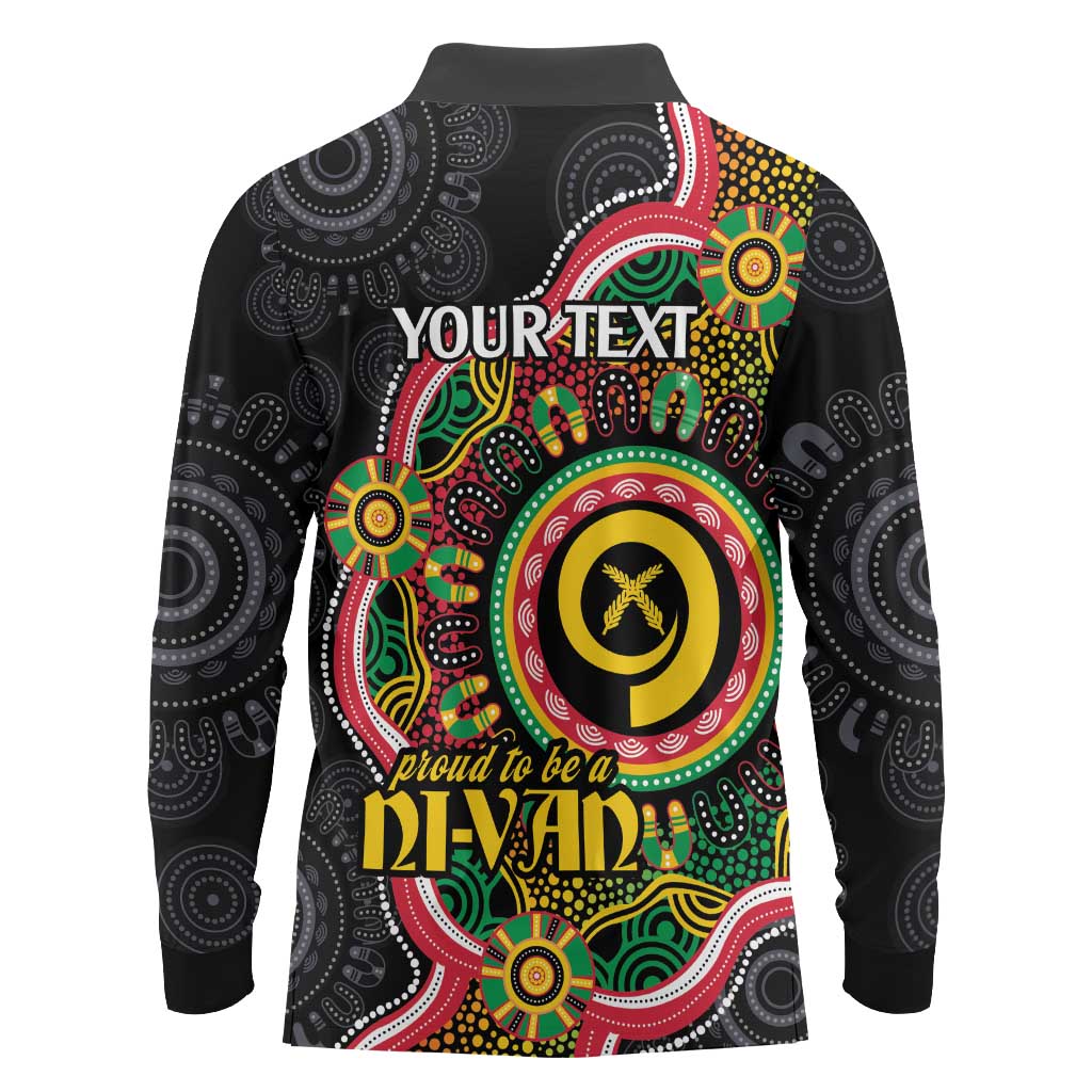 Vanuatu Personalised Long Sleeve Polo Shirt Aboriginal Dot Paitnting - Polynesian Pride
