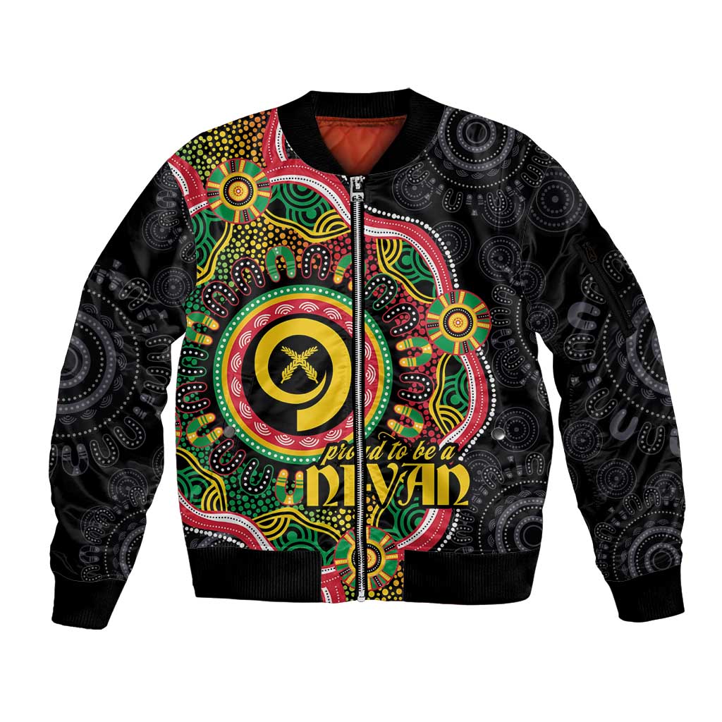 Vanuatu Personalised Sleeve Zip Bomber Jacket Aboriginal Dot Paitnting LT9 Unisex Black - Polynesian Pride