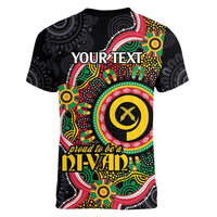 Vanuatu Personalised Women V-Neck T-Shirt Aboriginal Dot Paitnting - Polynesian Pride