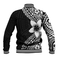 Lotu Tamaiti White Sunday Baseball Jacket Pacific Plumeria Flowers - Black Version