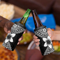 Lotu Tamaiti White Sunday 4 in 1 Can Cooler Tumbler Pacific Plumeria Flowers - Black Version