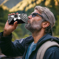 Lotu Tamaiti White Sunday 4 in 1 Can Cooler Tumbler Pacific Plumeria Flowers - Black Version