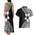 Lotu Tamaiti White Sunday Couples Matching Tank Maxi Dress and Hawaiian Shirt Pacific Plumeria Flowers - Black Version