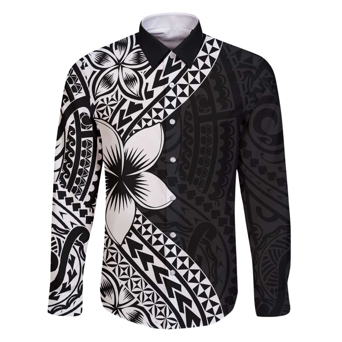 Lotu Tamaiti White Sunday Family Matching Puletasi and Hawaiian Shirt Pacific Plumeria Flowers - Black Version
