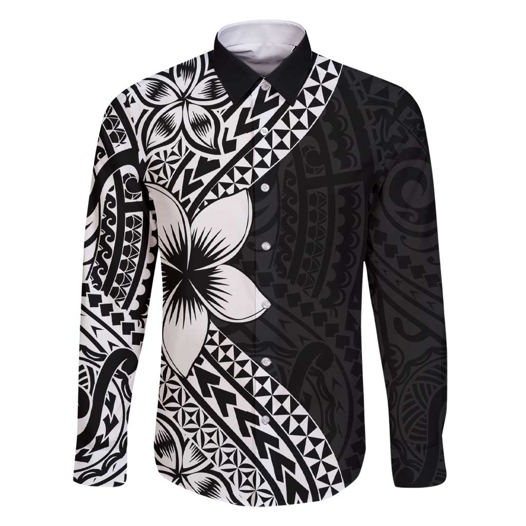 Lotu Tamaiti White Sunday Family Matching Short Sleeve Bodycon Dress and Hawaiian Shirt Pacific Plumeria Flowers - Black Version