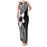 Lotu Tamaiti White Sunday Family Matching Tank Maxi Dress and Hawaiian Shirt Pacific Plumeria Flowers - Black Version