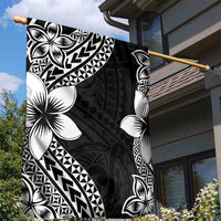 Lotu Tamaiti White Sunday Garden Flag Pacific Plumeria Flowers - Black Version