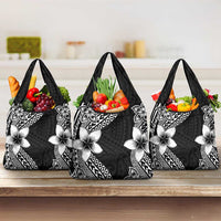 Lotu Tamaiti White Sunday Grocery Bag Pacific Plumeria Flowers - Black Version