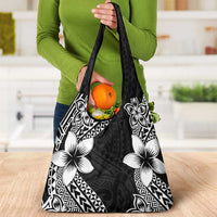 Lotu Tamaiti White Sunday Grocery Bag Pacific Plumeria Flowers - Black Version