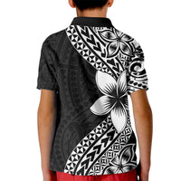 Lotu Tamaiti White Sunday Kid Polo Shirt Pacific Plumeria Flowers - Black Version
