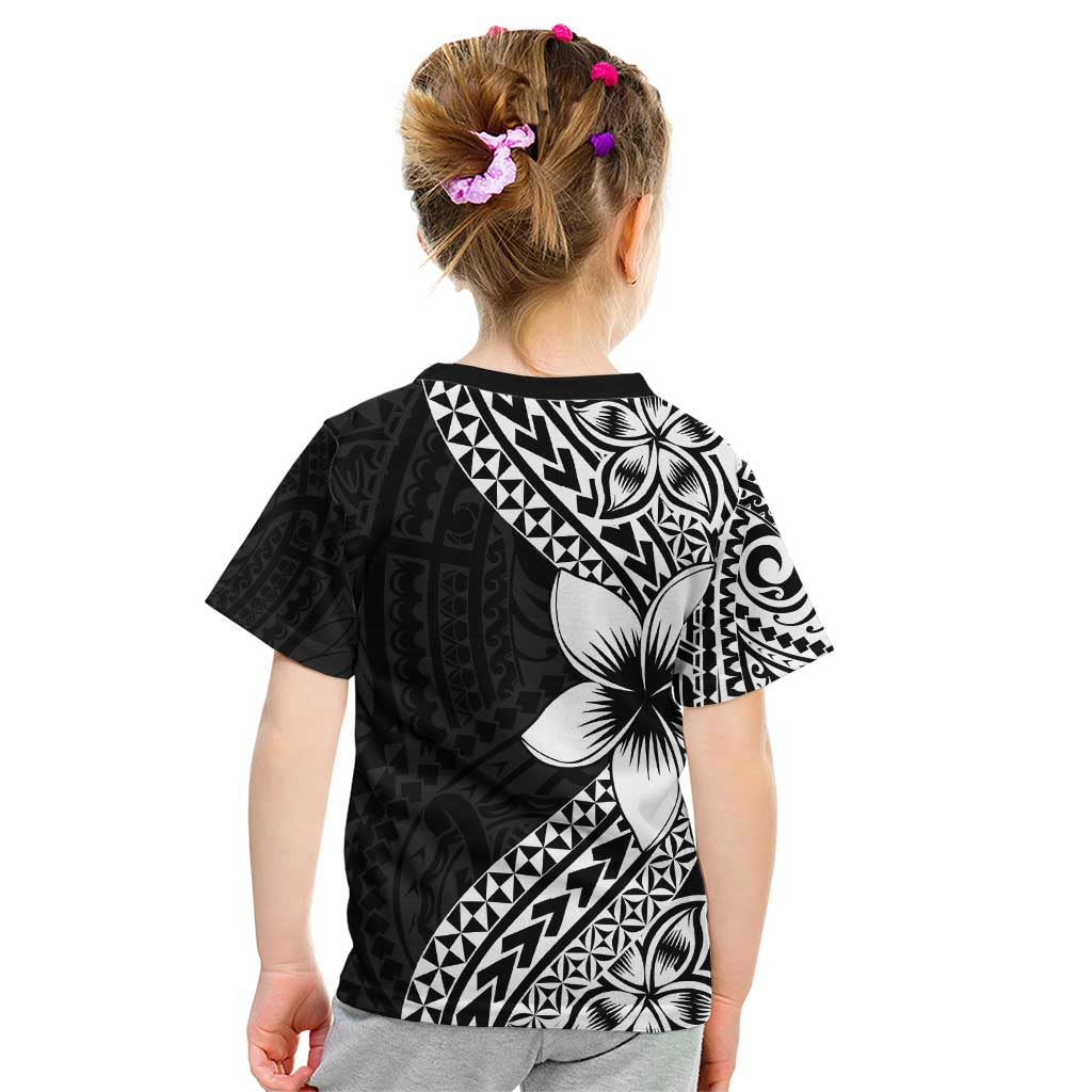 Lotu Tamaiti White Sunday Kid T Shirt Pacific Plumeria Flowers - Black Version