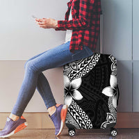 Lotu Tamaiti White Sunday Luggage Cover Pacific Plumeria Flowers - Black Version