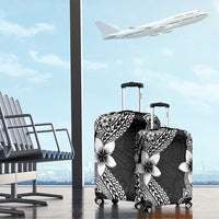 Lotu Tamaiti White Sunday Luggage Cover Pacific Plumeria Flowers - Black Version