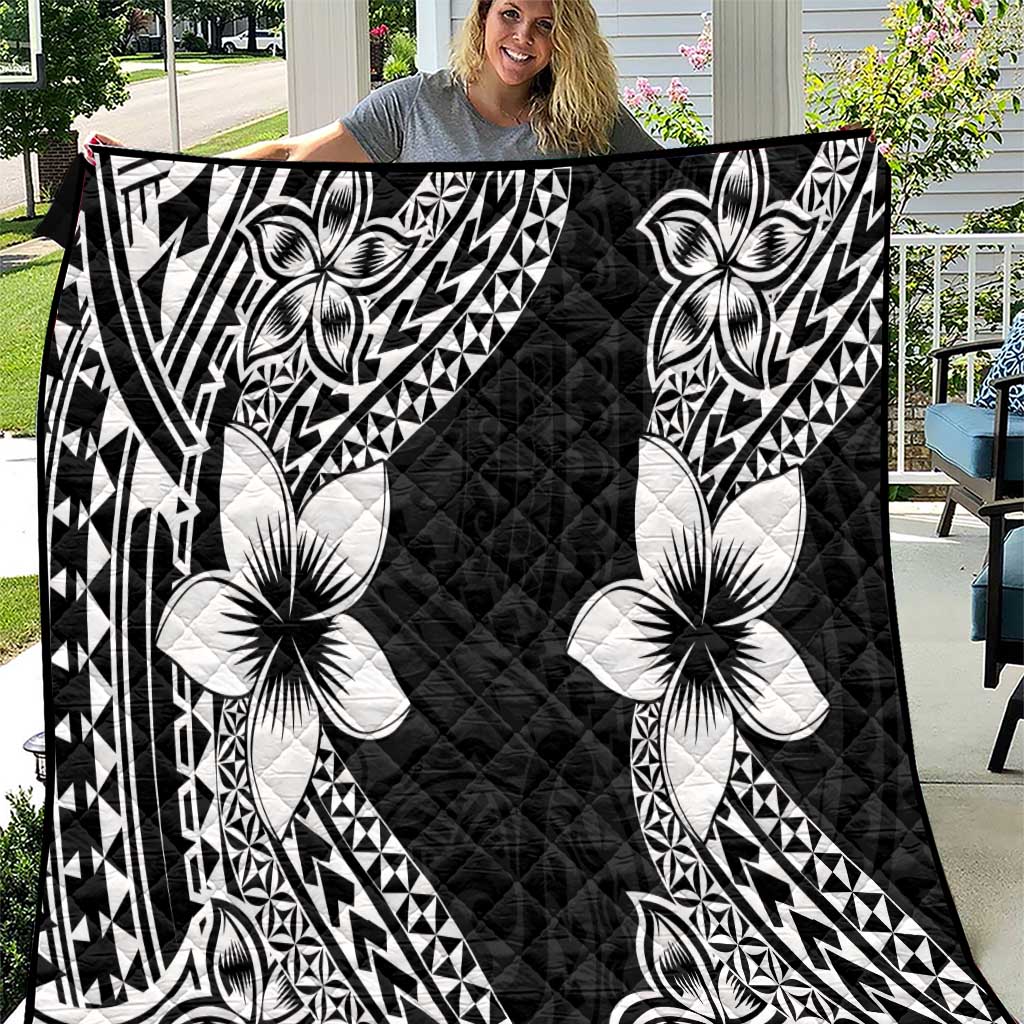 Lotu Tamaiti White Sunday Quilt Pacific Plumeria Flowers - Black Version LT9 Black - Polynesian Pride