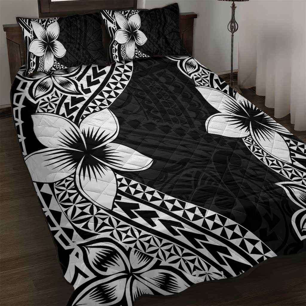 Lotu Tamaiti White Sunday Quilt Bed Set Pacific Plumeria Flowers - Black Version LT9 Black - Polynesian Pride