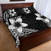 Lotu Tamaiti White Sunday Quilt Bed Set Pacific Plumeria Flowers - Black Version