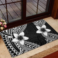 Lotu Tamaiti White Sunday Rubber Doormat Pacific Plumeria Flowers - Black Version