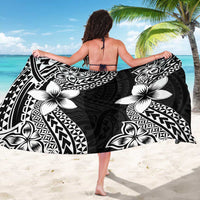 Lotu Tamaiti White Sunday Sarong Pacific Plumeria Flowers - Black Version