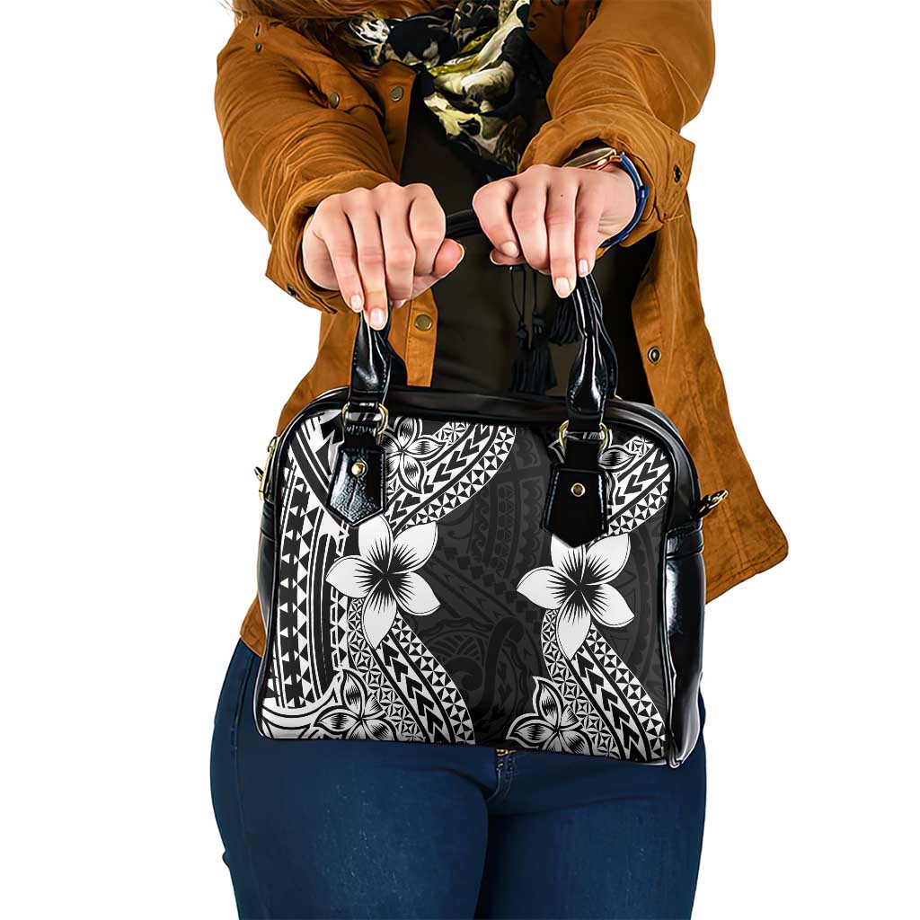 Lotu Tamaiti White Sunday Shoulder Handbag Pacific Plumeria Flowers - Black Version LT9 One Size Black - Polynesian Pride