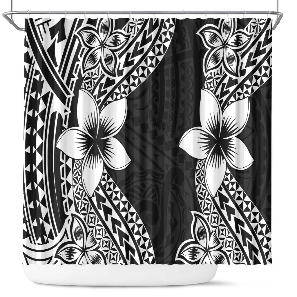 Lotu Tamaiti White Sunday Shower Curtain Pacific Plumeria Flowers - Black Version LT9 Black - Polynesian Pride