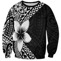 Lotu Tamaiti White Sunday Sweatshirt Pacific Plumeria Flowers - Black Version