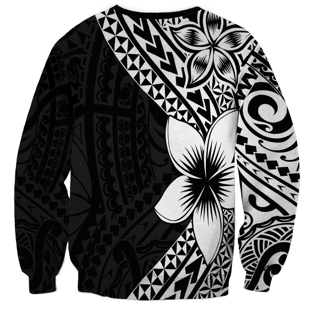 Lotu Tamaiti White Sunday Sweatshirt Pacific Plumeria Flowers - Black Version